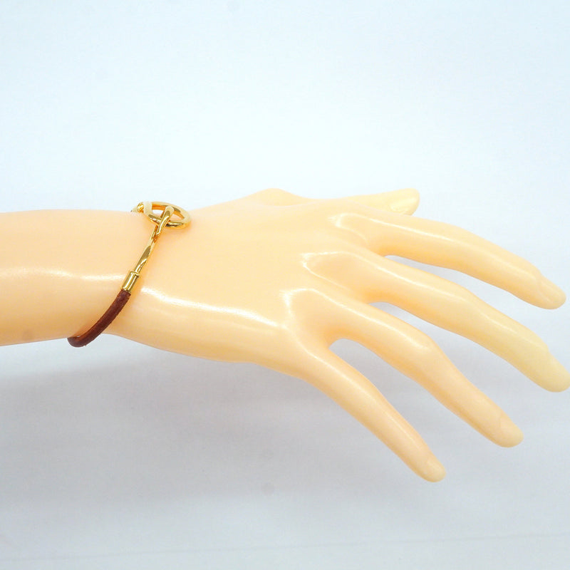 【6jkb0424】エルメス ブレスレット ジャンボフック GPメッキ レザー ゴールド【中古】レディース