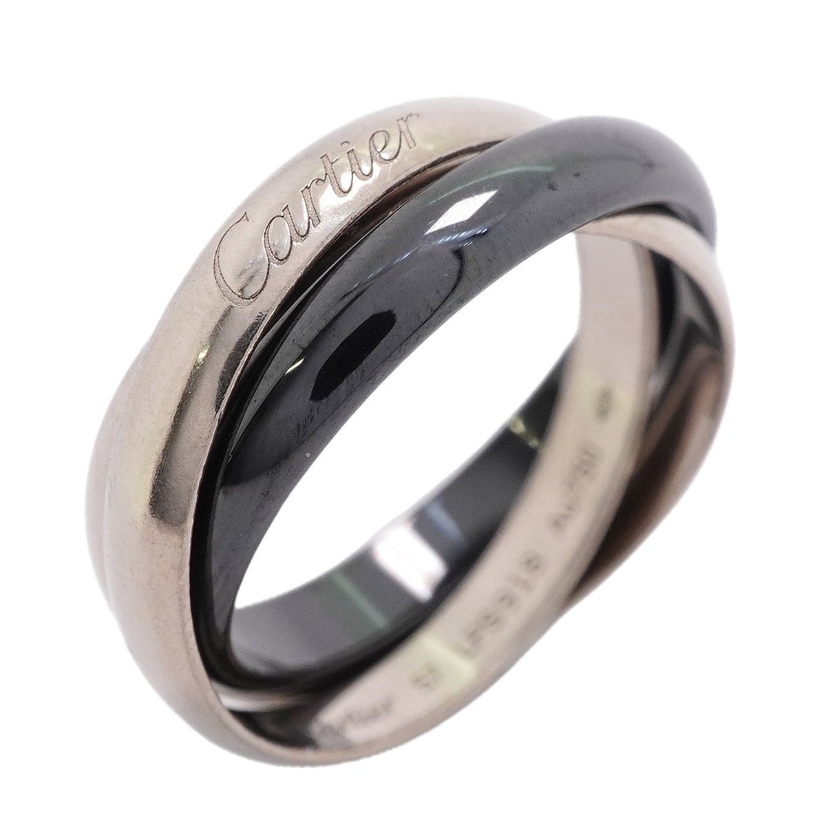 【6jkb0428】カルティエ リング トリニティ クラシックモデル K18WG ホワイトゴールド セラミック ブラック ＃57【中古】メンズ