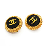 【6jkb0438】シャネル イヤリング ヴィンテージ ココマーク 丸型 サークル GPメッキ ゴールド ブラック【中古】レディース
