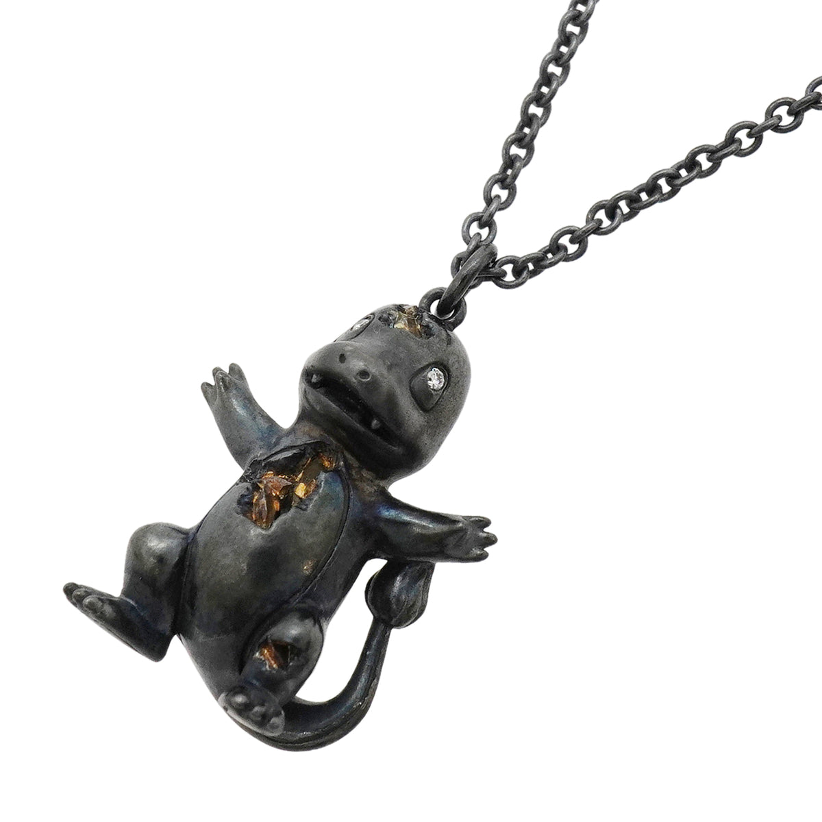 【6jkb0464】ティファニー ネックレス ポケモンコラボ/ヒトカゲ シルバー925 ダイヤモンド ブラック【中古】レディース