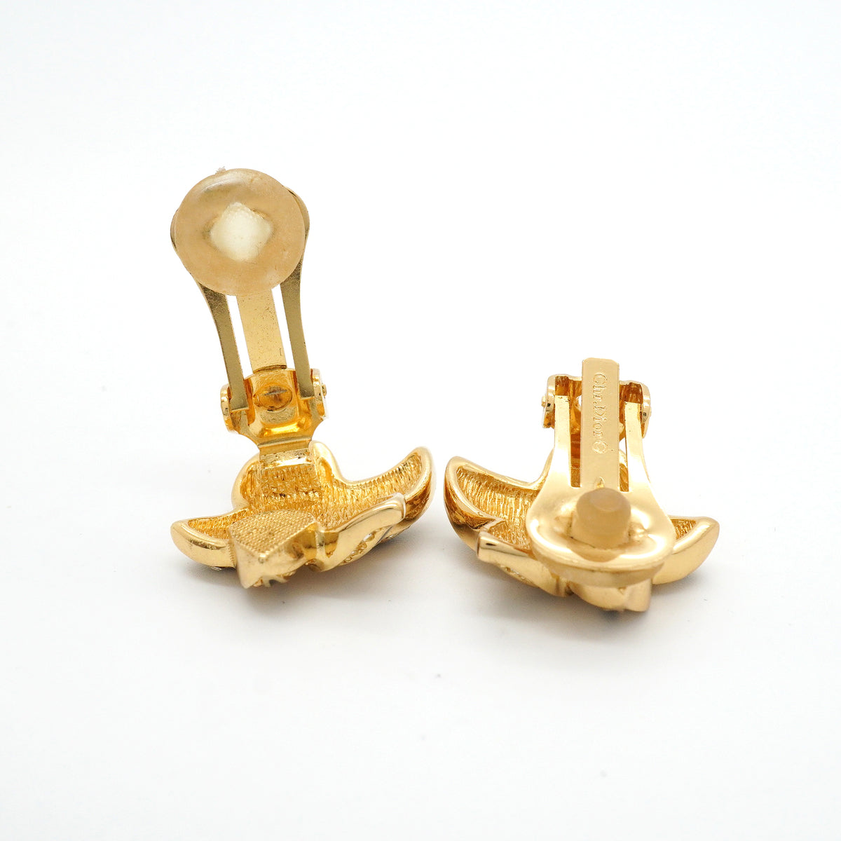 【6jkb0481】クリスチャンディオール イヤリング フラワーモチーフ GPメッキ ラインストーン ゴールド ブラック【中古】レディース