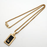 【6jkb0489】クリスチャンディオール ネックレス ディオールロゴ プレート スクエア GPメッキ ゴールド ブラック【中古】レディース