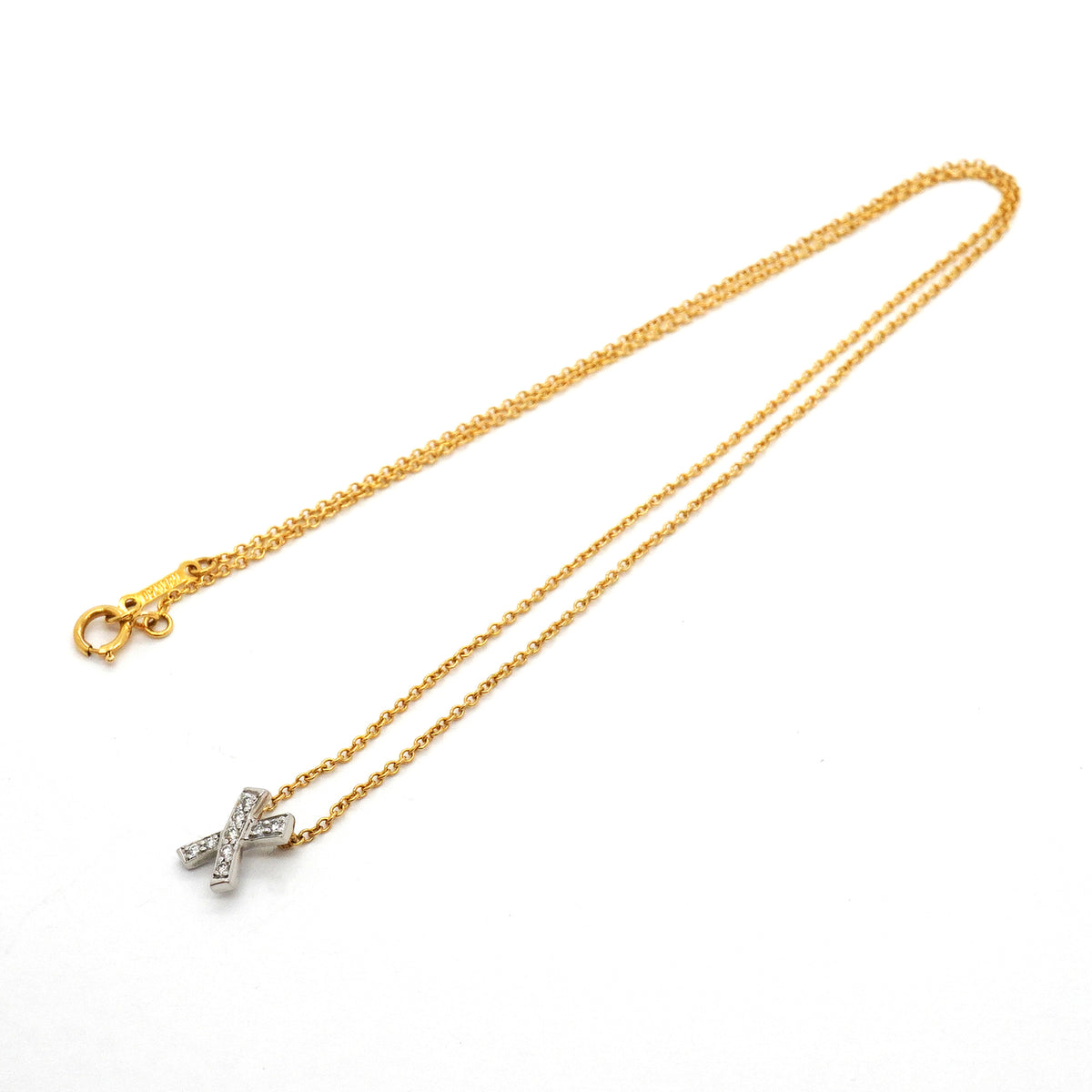 【6jkb0499】ティファニー ネックレス キス パヴェ K18YG イエローゴールド Pt950 プラチナ ダイヤモンド【中古】レディース