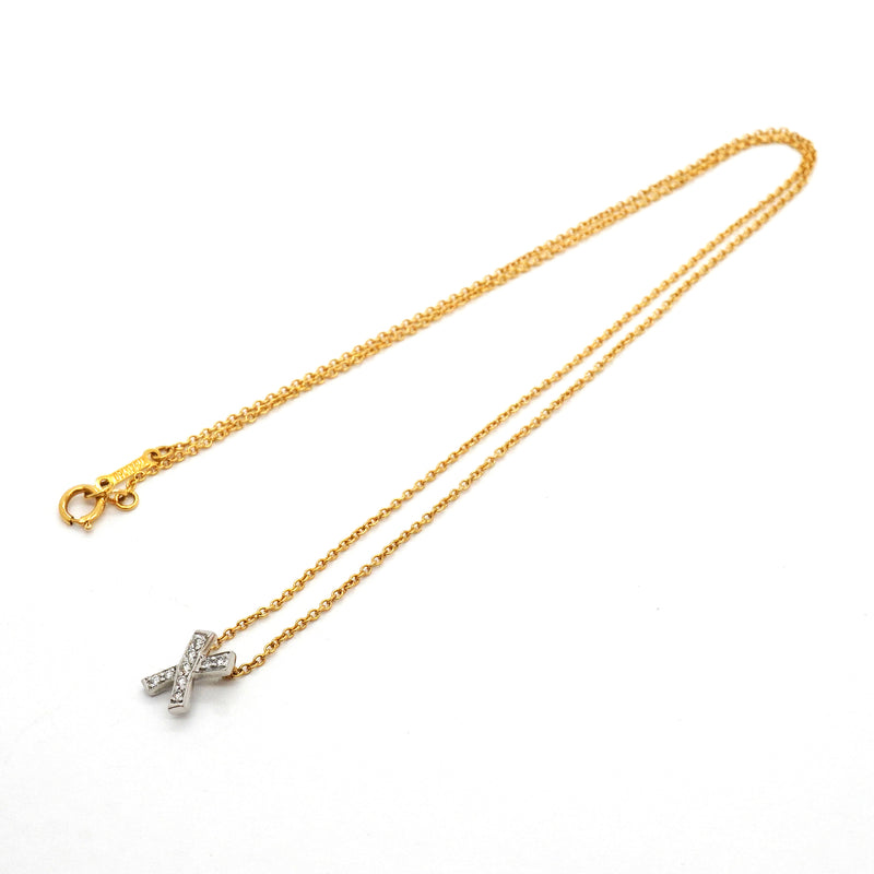 【6jkb0499】ティファニー ネックレス キス パヴェ K18YG イエローゴールド Pt950 プラチナ ダイヤモンド【中古】レディース
