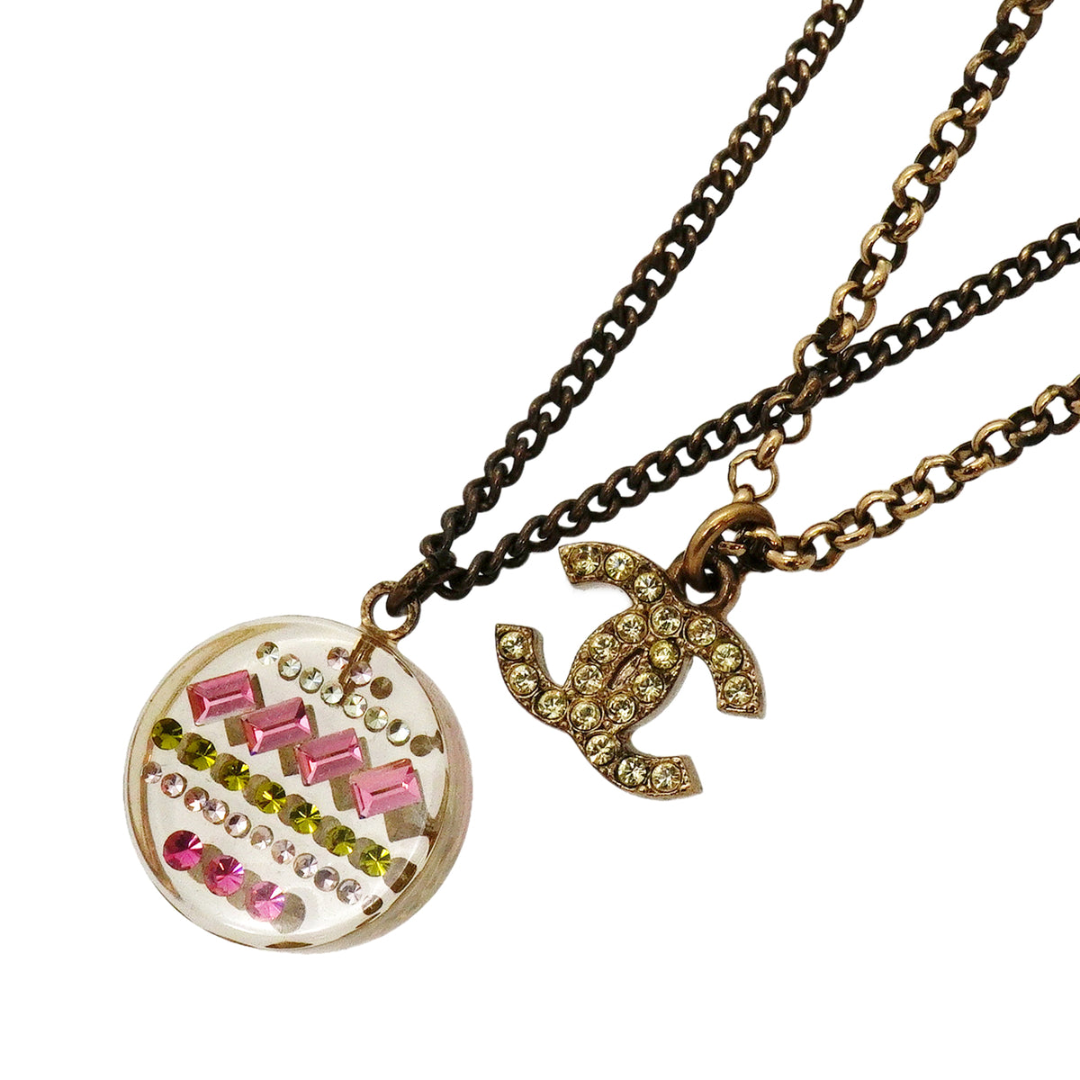 【6jkb0504】シャネル ネックレス ココマーク プラスチック GPメッキ ラインストーン ゴールド マルチカラー【中古】レディース