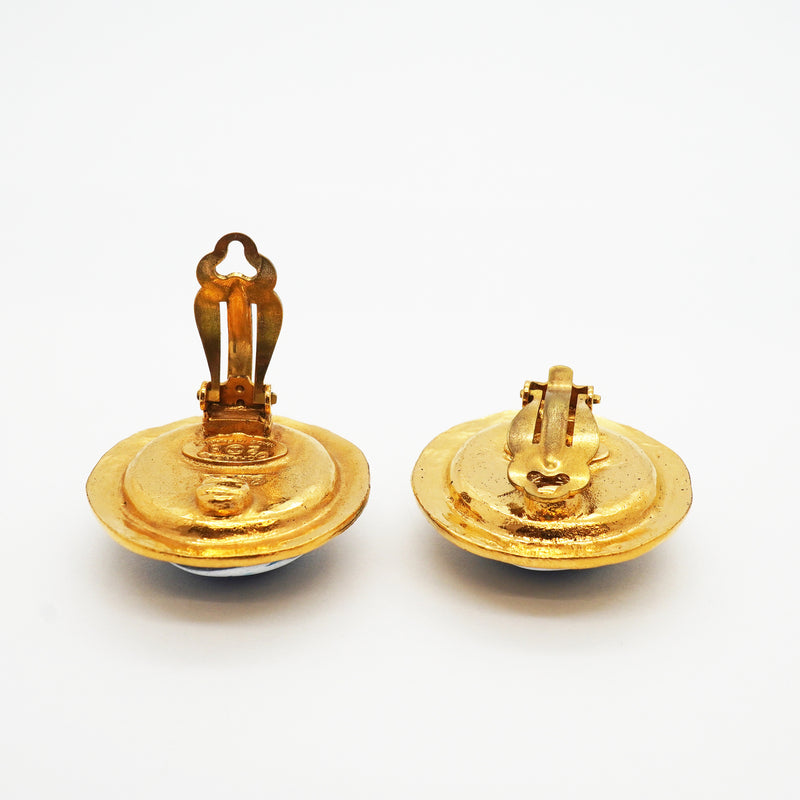 【6jkb0507】シャネル イヤリング ヴィンテージ 丸型 サークル GPメッキ グリポア ゴールド ブルー【中古】レディース