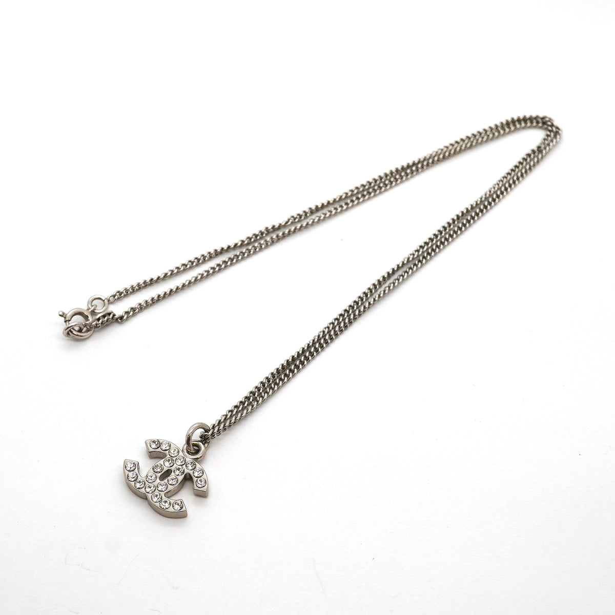 【6jkb0512】シャネル ネックレス ココマーク メタル ラインストーン シルバー【中古】レディース