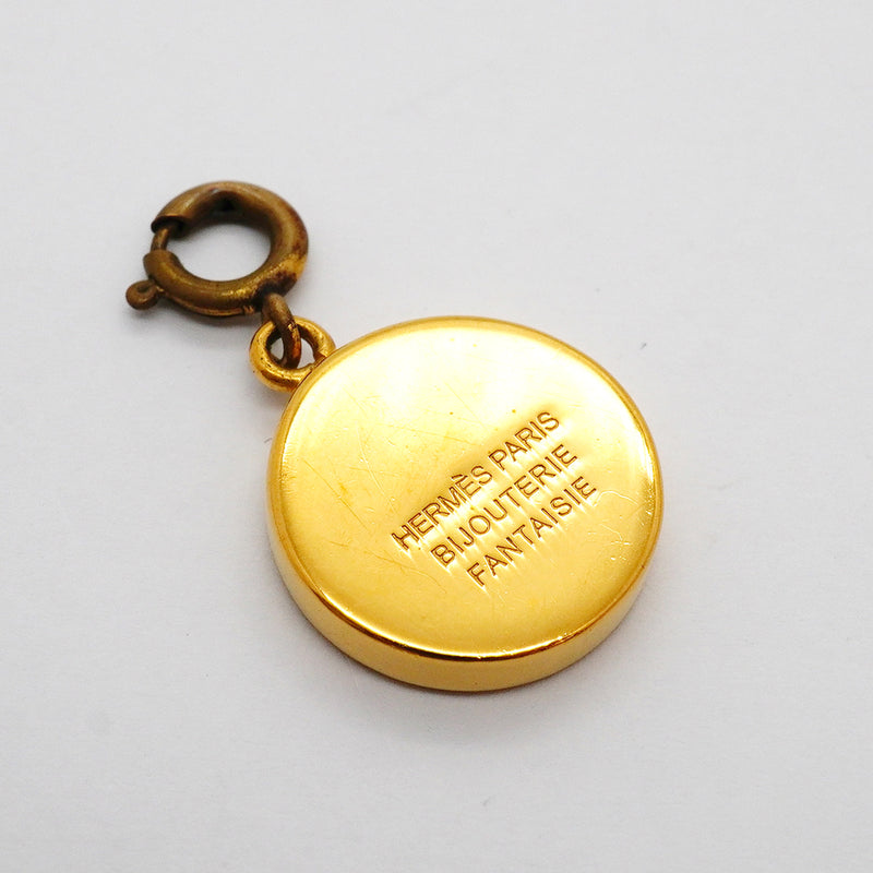 【6jkb0514】エルメス ペンダントトップ コロゾ 丸型 サークル GPメッキ ゴールド ブルー【中古】レディース