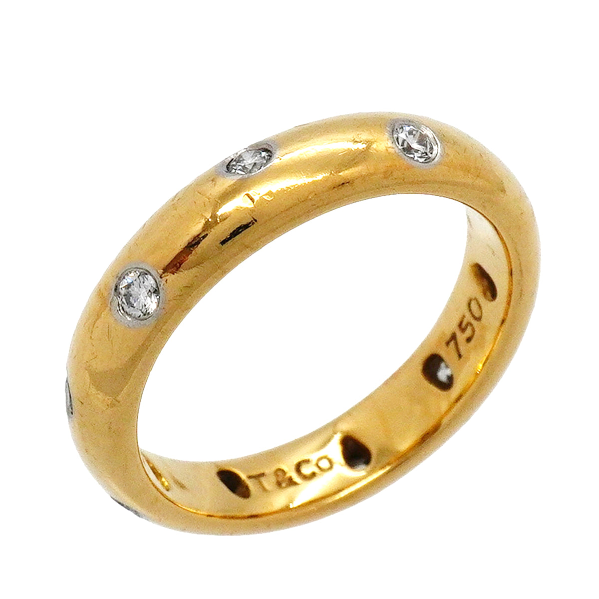 【6jkb0516】ティファニー リング ドッツ K18YG イエローゴールド Pt950 プラチナ ダイヤモンド 10号【中古】レディース