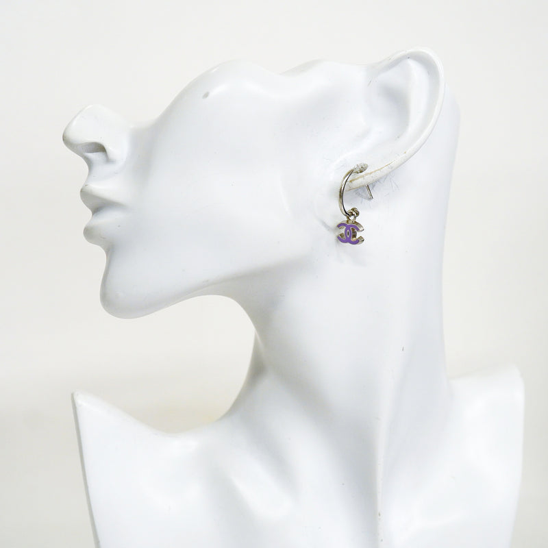 【6jkb0525】シャネル ピアス ココマーク メタル シルバー パープル【中古】レディース
