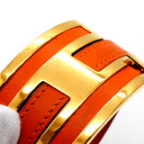 【6jkb0527】エルメス バングル プスプス GPメッキ レザー ゴールド ブラウン【中古】レディース