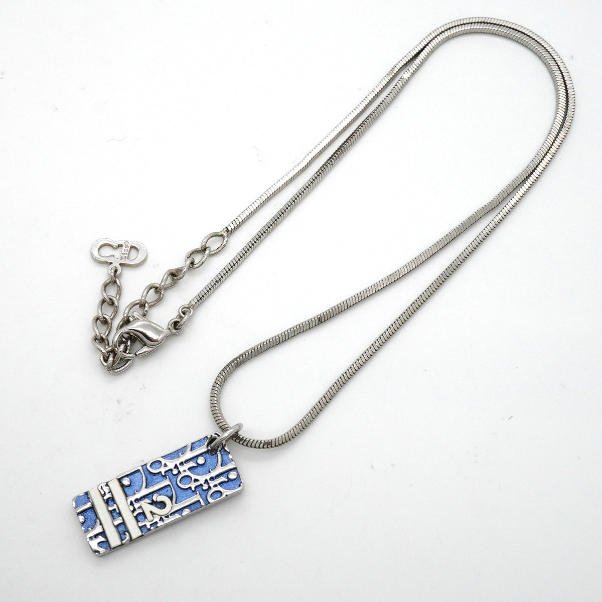 【6jkb0537】クリスチャンディオール ネックレス トロッター プレート メタル シルバー ホワイト ブルー【中古】レディース