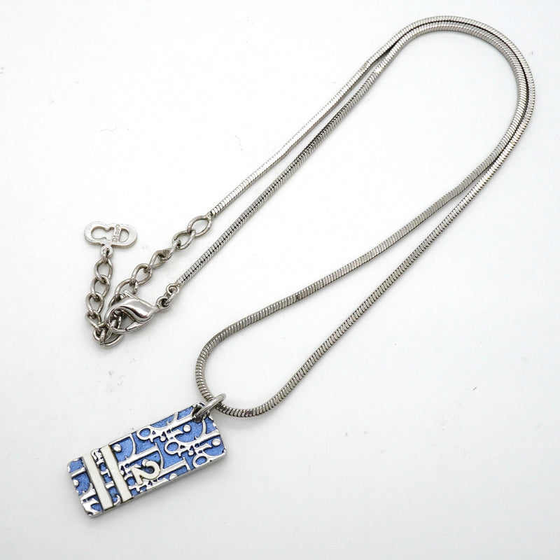 【6jkb0537】クリスチャンディオール ネックレス トロッター プレート メタル シルバー ホワイト ブルー【中古】レディース