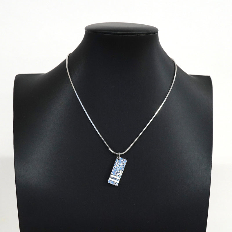 【6jkb0537】クリスチャンディオール ネックレス トロッター プレート メタル シルバー ホワイト ブルー【中古】レディース