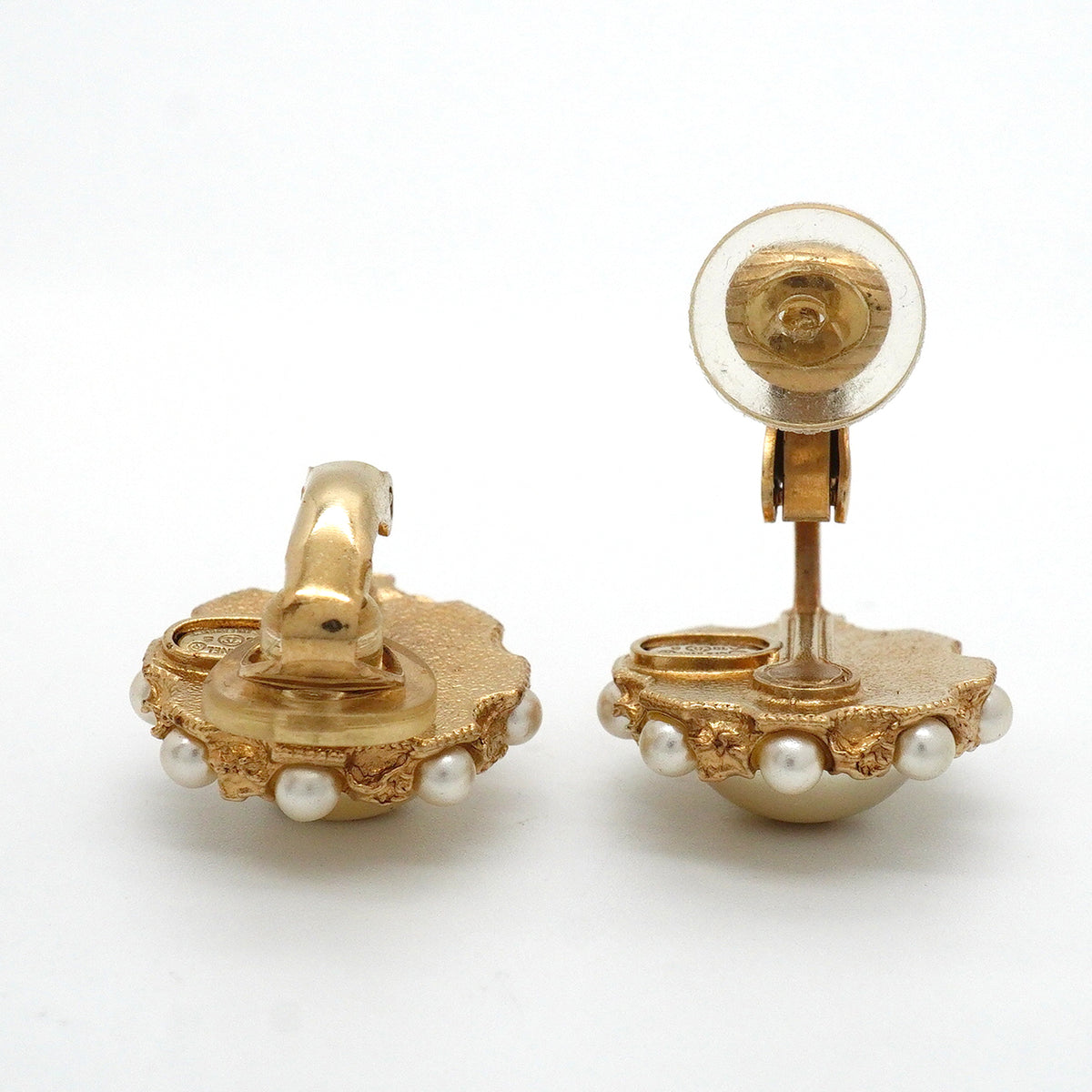 【6jkb0546】シャネル イヤリング ココマーク 丸型 サークル GPメッキ フェイクパール シャンパンゴールド【中古】レディース
