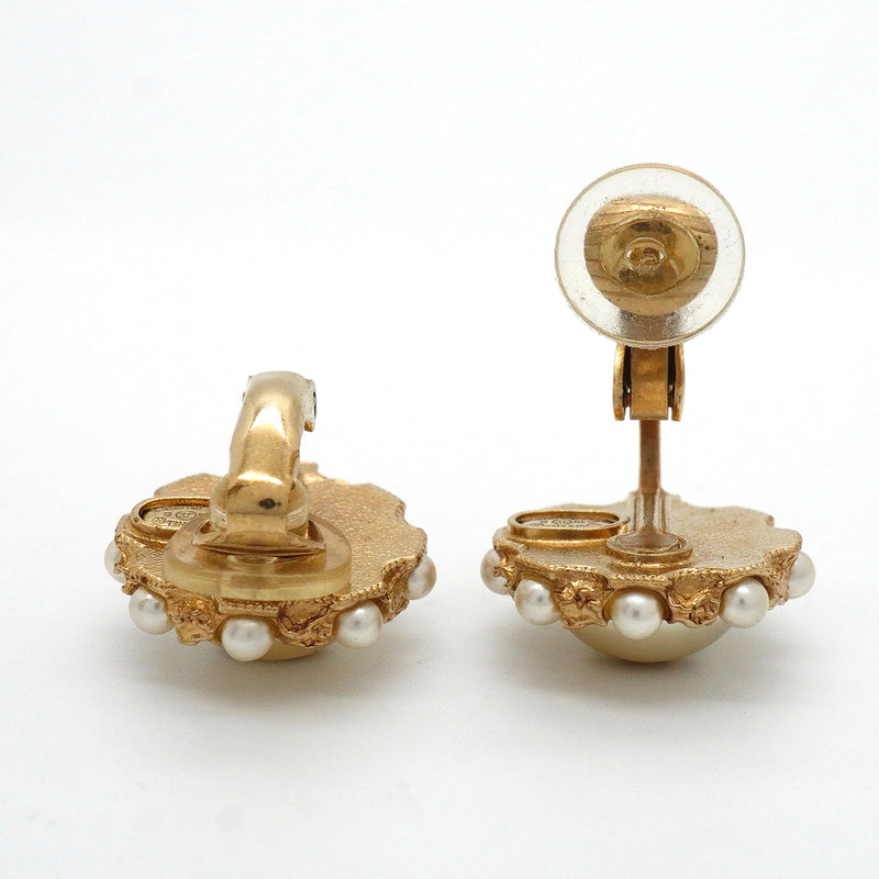 【6jkb0546】シャネル イヤリング ココマーク 丸型 サークル GPメッキ フェイクパール シャンパンゴールド【中古】レディース