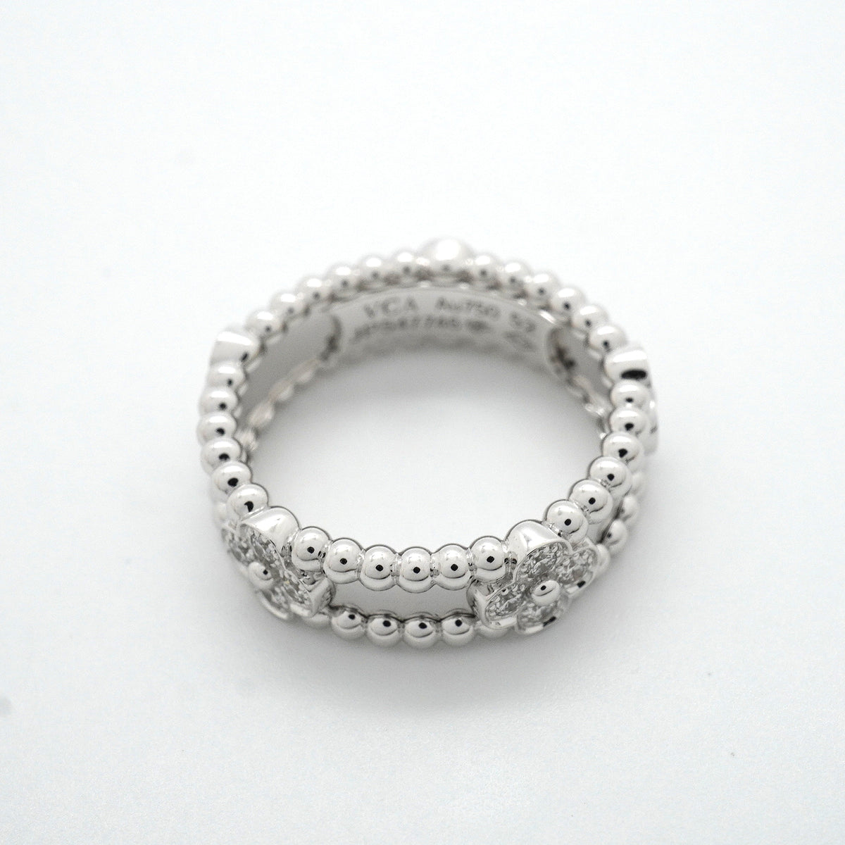 【6jkb0547】ヴァンクリーフ＆アーペル リング ペルレ スウィートクローバー K18WG ホワイトゴールド ダイヤモンド ＃52【中古】レディース
