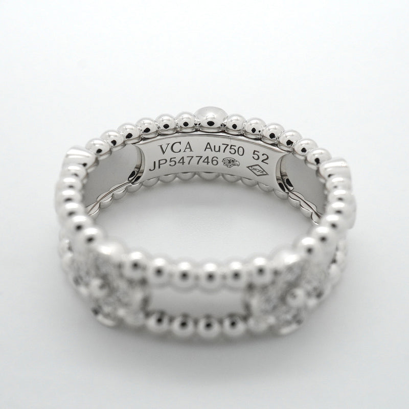 【6jkb0547】ヴァンクリーフ＆アーペル リング ペルレ スウィートクローバー K18WG ホワイトゴールド ダイヤモンド ＃52【中古】レディース