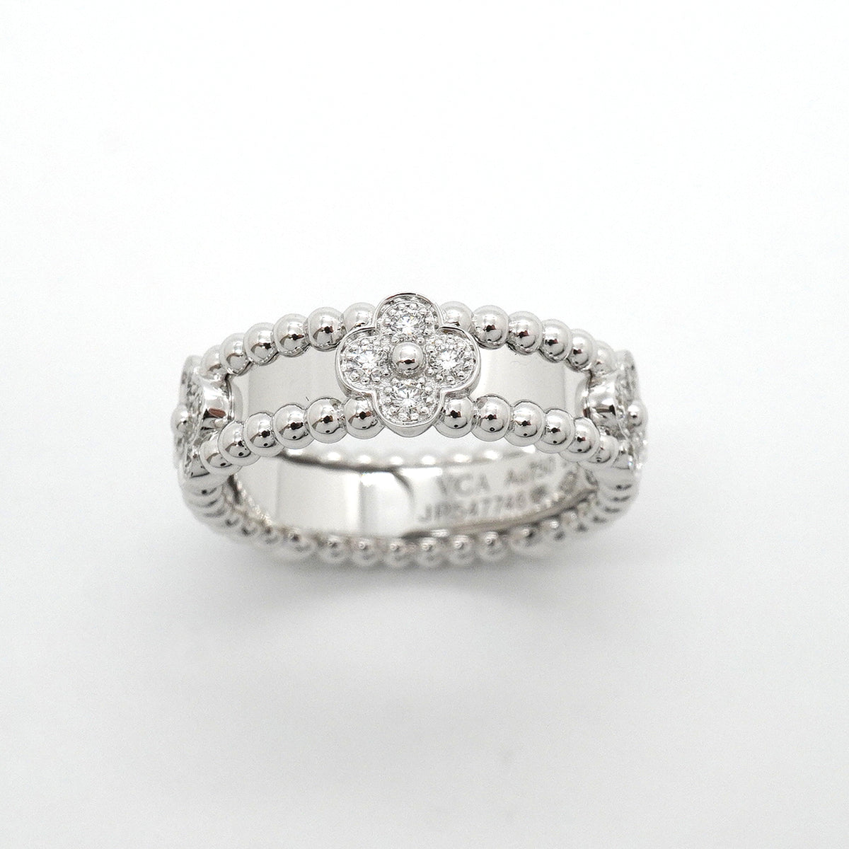 【6jkb0547】ヴァンクリーフ＆アーペル リング ペルレ スウィートクローバー K18WG ホワイトゴールド ダイヤモンド ＃52【中古】レディース