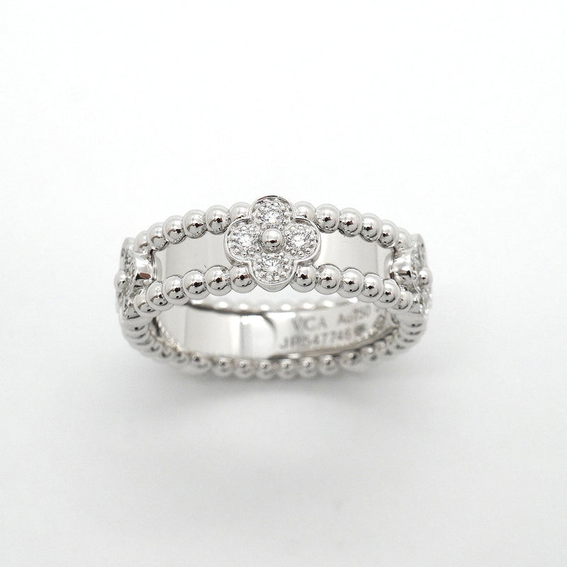 【6jkb0547】ヴァンクリーフ＆アーペル リング ペルレ スウィートクローバー K18WG ホワイトゴールド ダイヤモンド ＃52【中古】レディース
