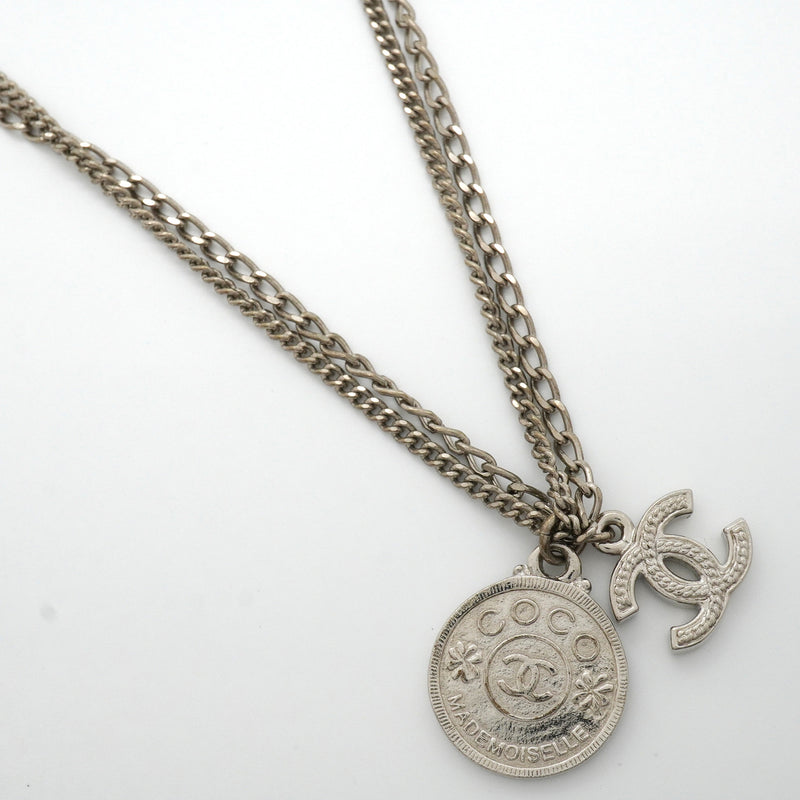 【6jkb0549】シャネル ネックレス ココマーク コインモチーフ メタル シルバー【中古】レディース