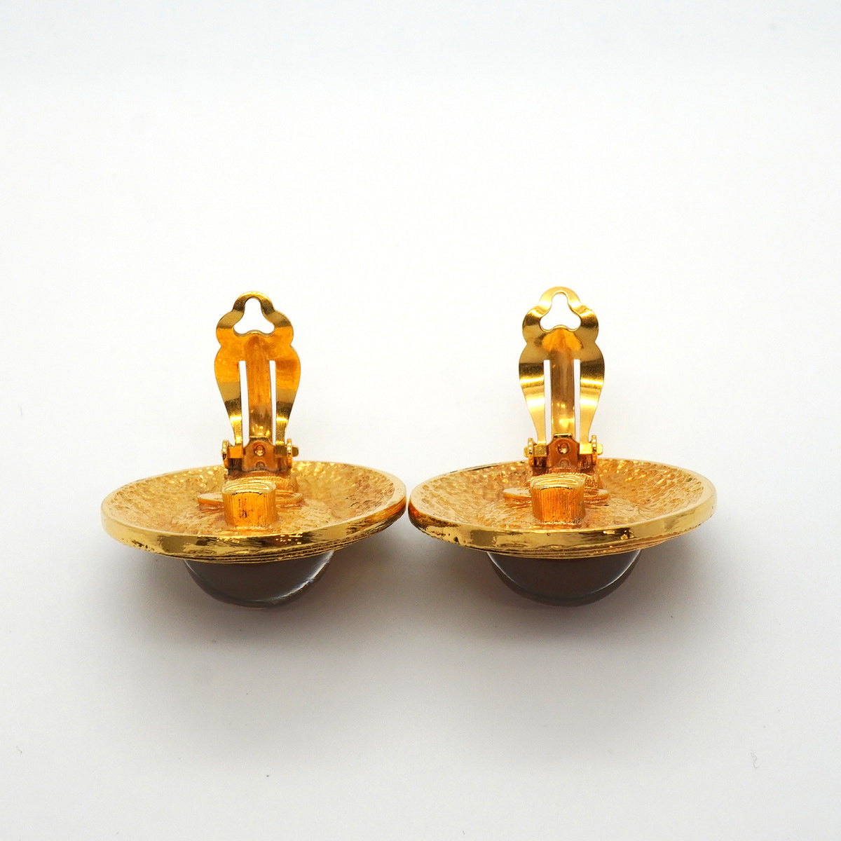 【6jkb0553】シャネル イヤリング ヴィンテージ 丸型 サークル GPメッキ グリポア ゴールド レッド【中古】レディース