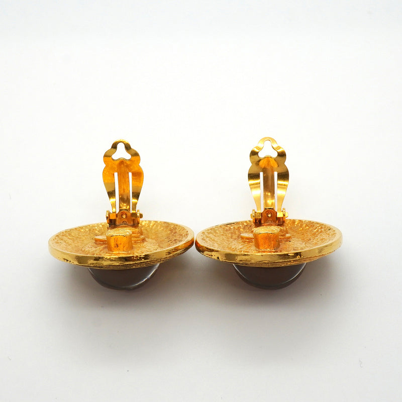 【6jkb0553】シャネル イヤリング ヴィンテージ 丸型 サークル GPメッキ グリポア ゴールド レッド【中古】レディース