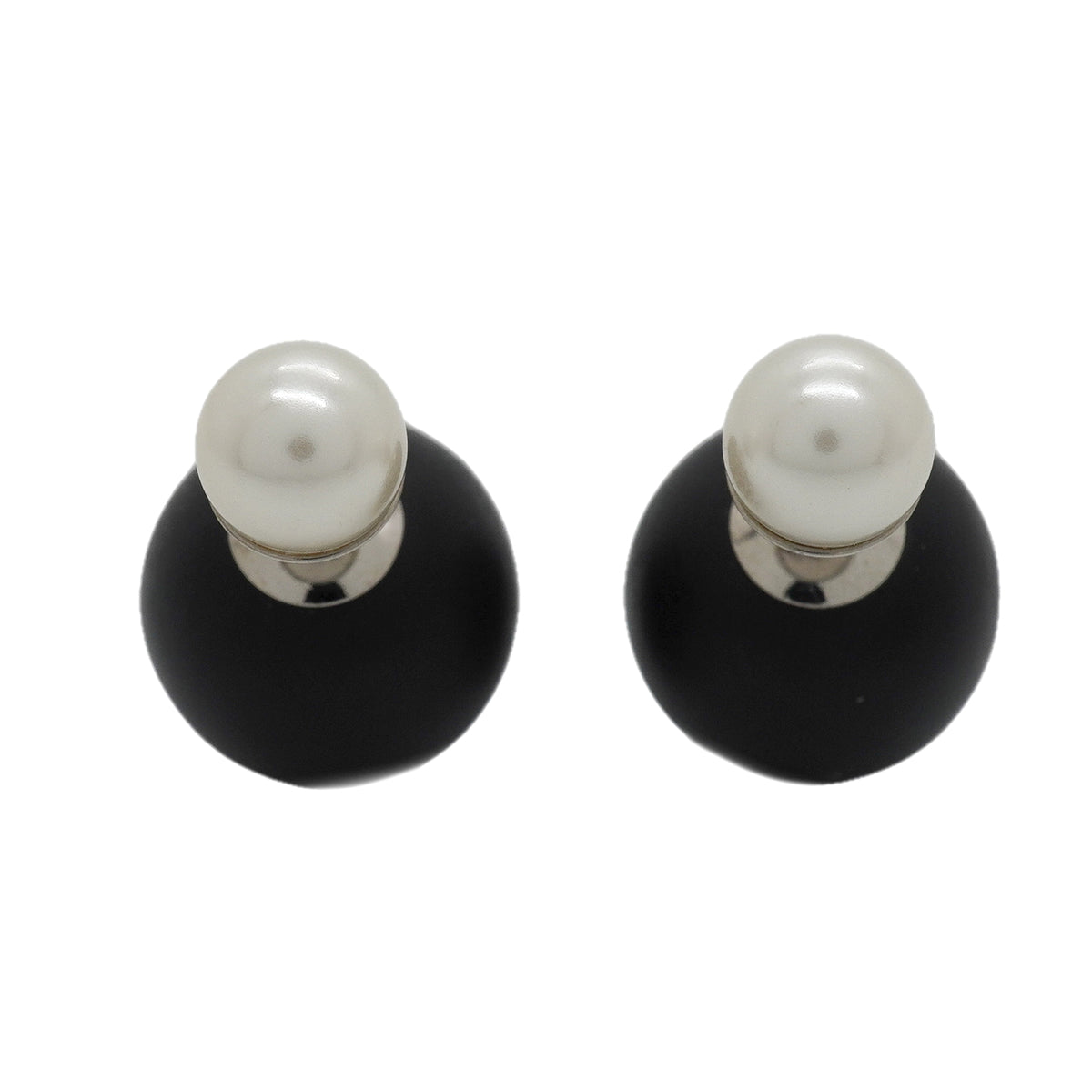 【6jkb0555】クリスチャンディオール ピアス トライバル メタル フェイクパール シルバー ブラック【中古】レディース