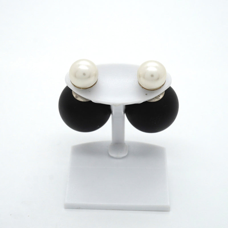 【6jkb0555】クリスチャンディオール ピアス トライバル メタル フェイクパール シルバー ブラック【中古】レディース