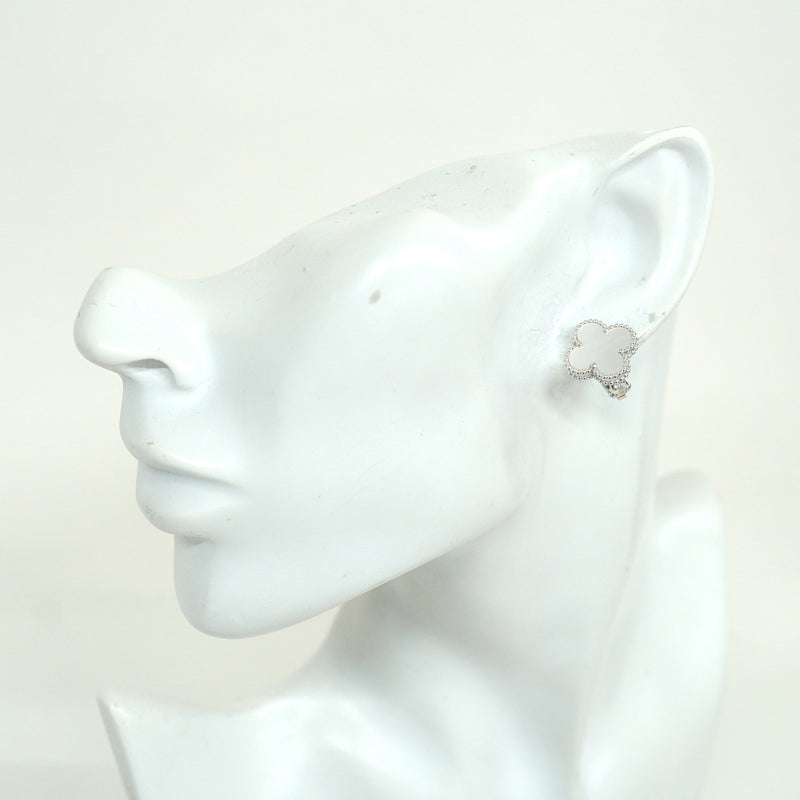 【6jkb0556】ヴァンクリーフ＆アーペル ピアス ヴィンテージ アルハンブラ K18WG ホワイトゴールド マザーオブパール【中古】レディース