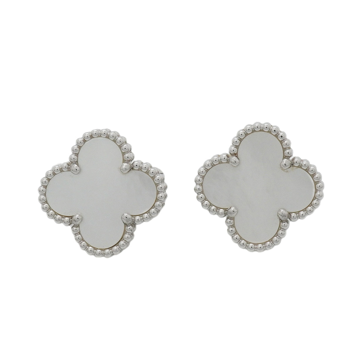 【6jkb0556】ヴァンクリーフ＆アーペル ピアス ヴィンテージ アルハンブラ K18WG ホワイトゴールド マザーオブパール【中古】レディース