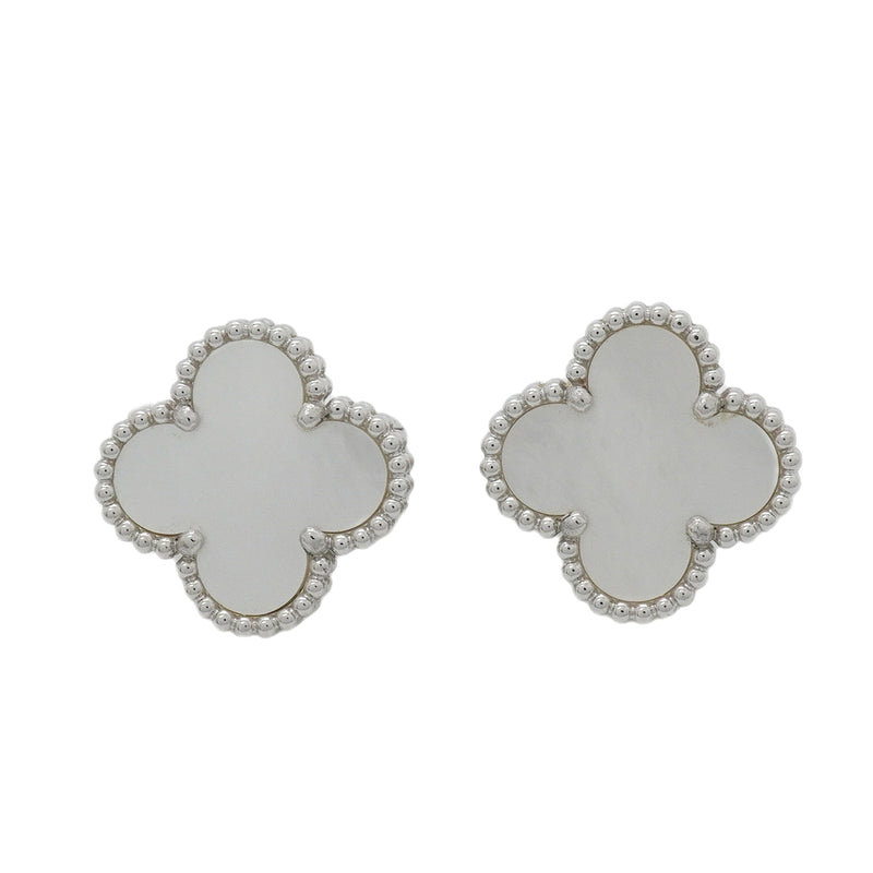 【6jkb0556】ヴァンクリーフ＆アーペル ピアス ヴィンテージ アルハンブラ K18WG ホワイトゴールド マザーオブパール【中古】レディース