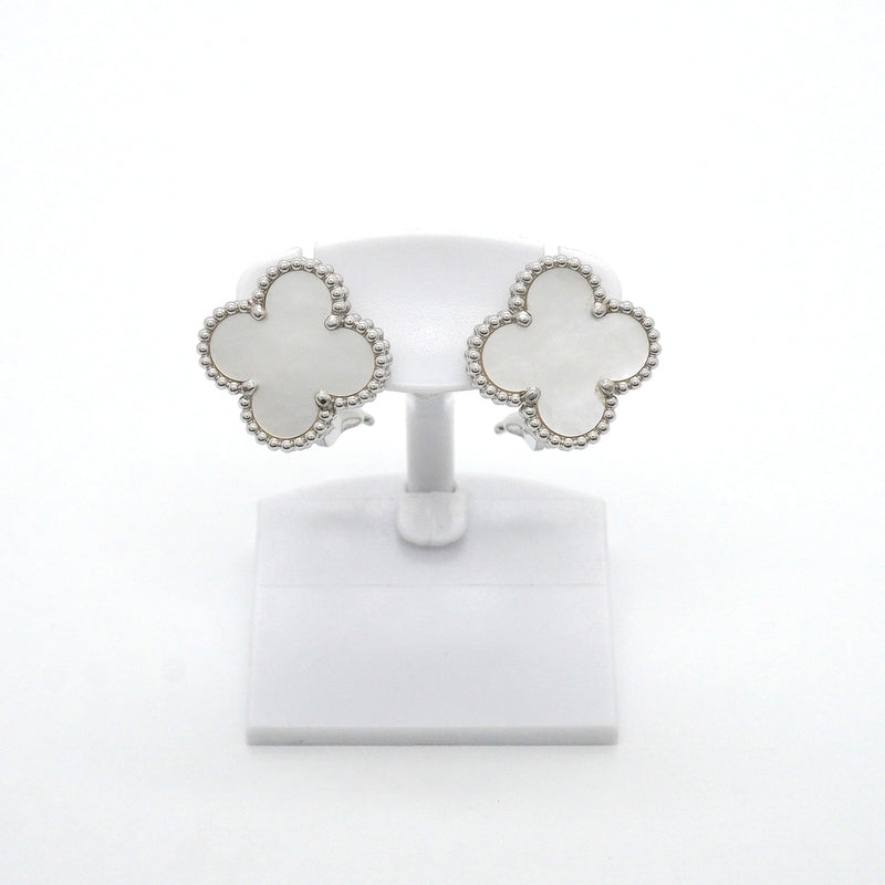 【6jkb0556】ヴァンクリーフ＆アーペル ピアス ヴィンテージ アルハンブラ K18WG ホワイトゴールド マザーオブパール【中古】レディース