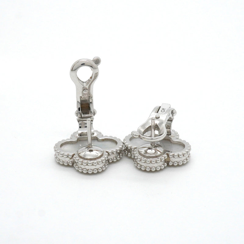 【6jkb0556】ヴァンクリーフ＆アーペル ピアス ヴィンテージ アルハンブラ K18WG ホワイトゴールド マザーオブパール【中古】レディース