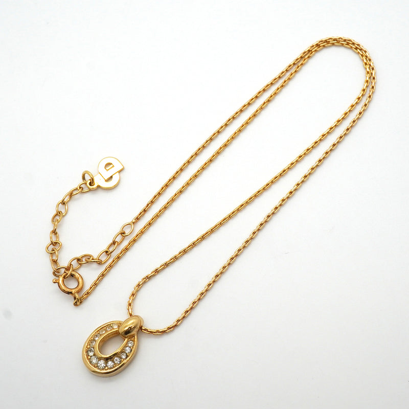 【6jkb0562】クリスチャンディオール ネックレス GPメッキ ラインストーン ゴールド【中古】レディース