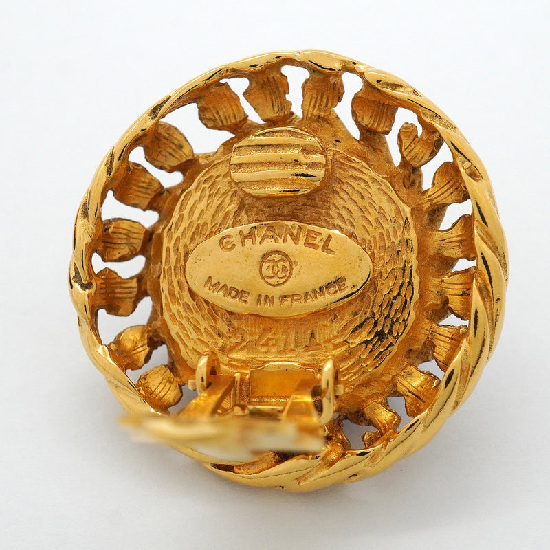 【6jkb0610】シャネル イヤリング ヴィンテージ 丸型 サークル GPメッキ グリポア ゴールド ブルー【中古】レディース