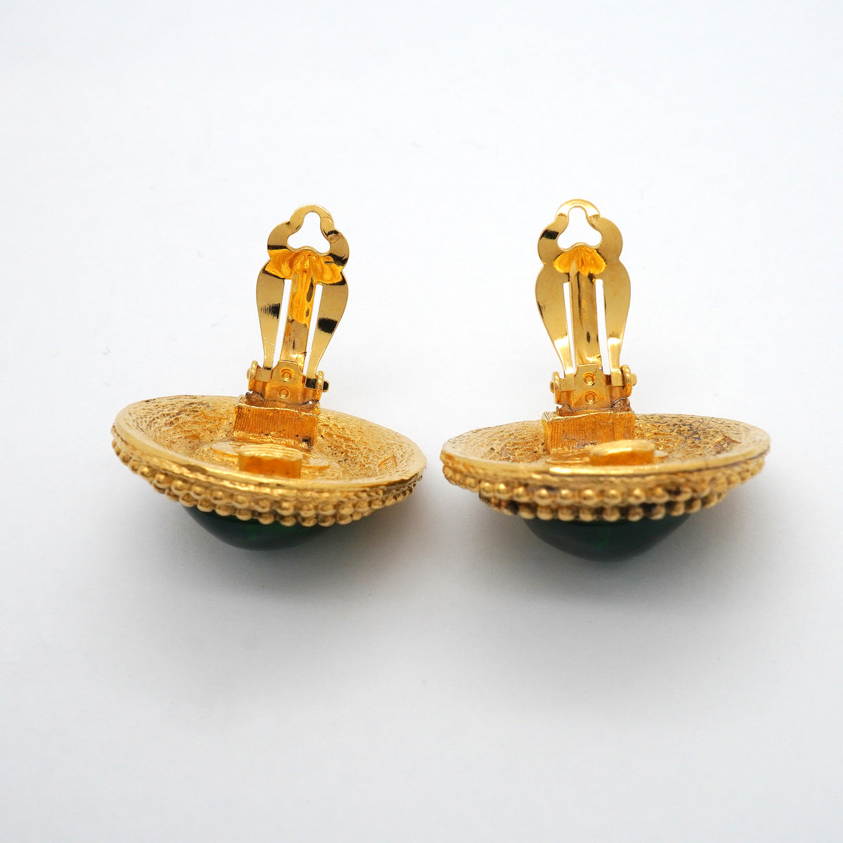 【6jkb0612】シャネル イヤリング ヴィンテージ 丸型 サークル GPメッキ グリポア ゴールド グリーン【中古】レディース