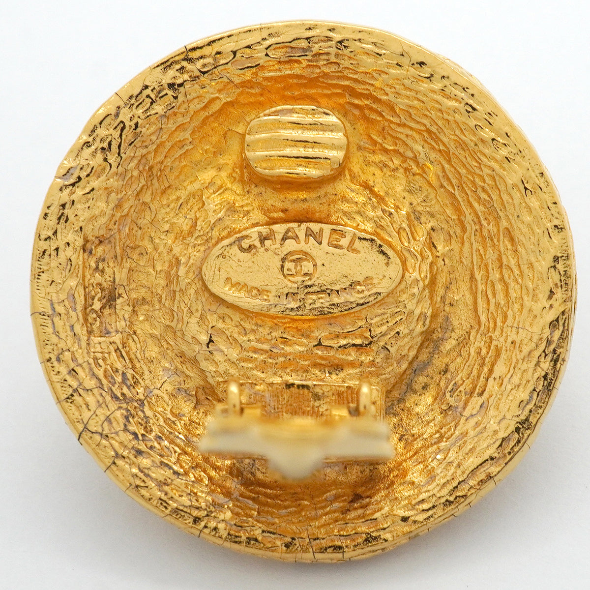 【6jkb0612】シャネル イヤリング ヴィンテージ 丸型 サークル GPメッキ グリポア ゴールド グリーン【中古】レディース