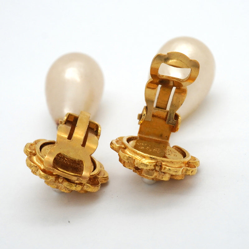 【6jkb0621】シャネル イヤリング ヴィンテージ カメリア GPメッキ フェイクパール ゴールド【中古】レディース
