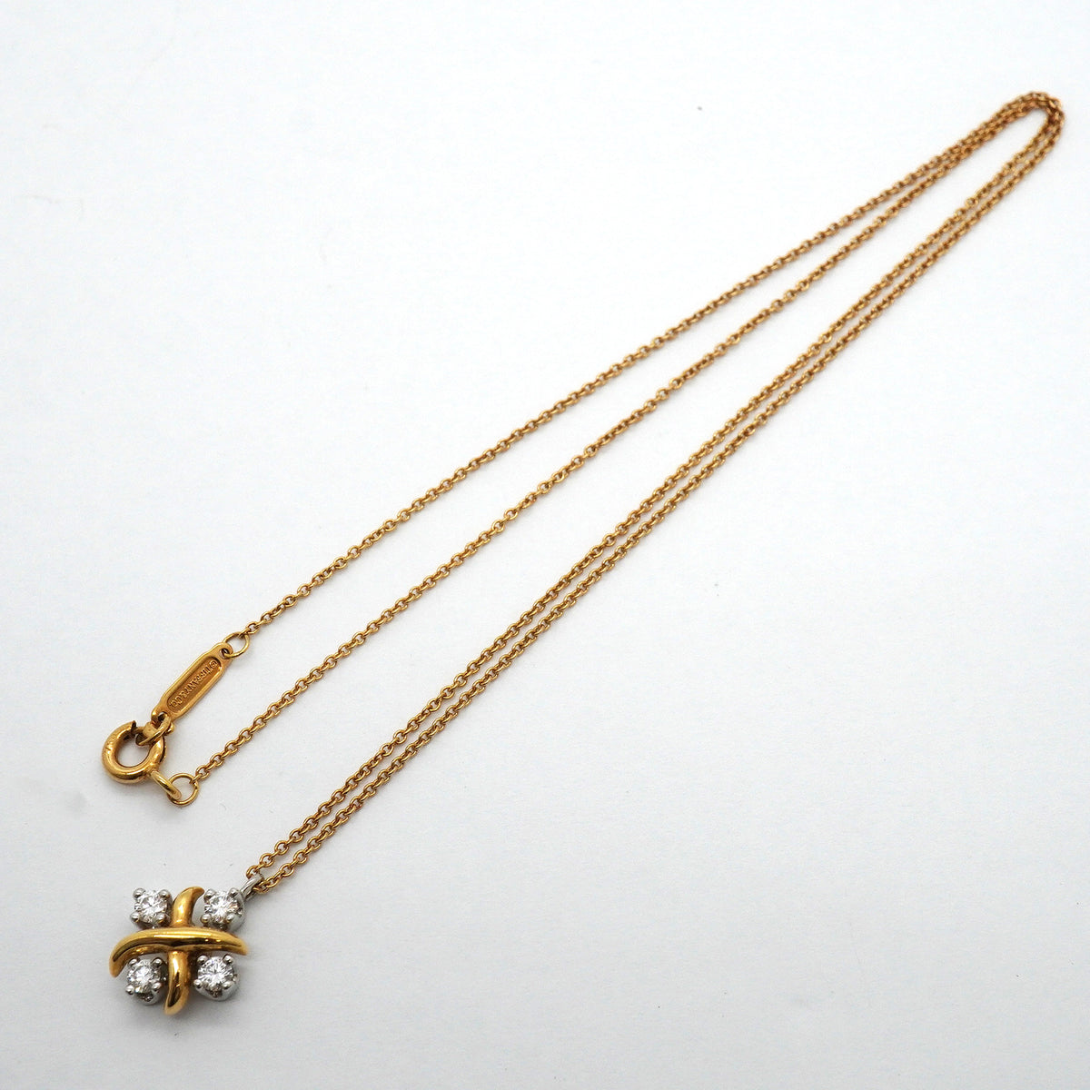 【6jkb0625】ティファニー ネックレス ジャンシュランバージェ 4PD K18YG イエローゴールド Pt950 プラチナ ダイヤモンド【中古】レディース