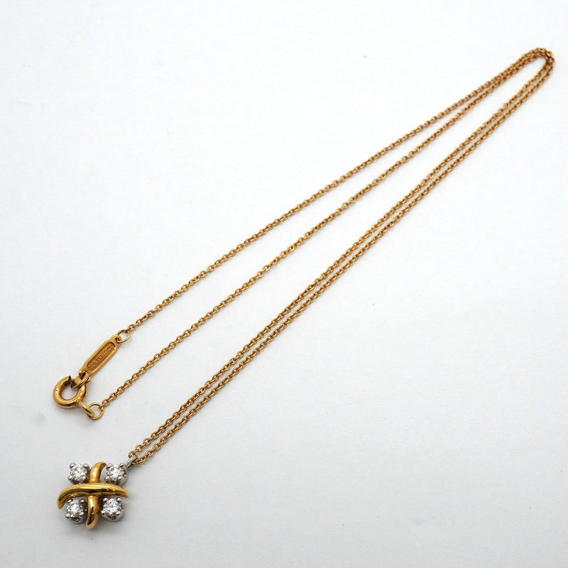 【6jkb0625】ティファニー ネックレス ジャンシュランバージェ 4PD K18YG イエローゴールド Pt950 プラチナ ダイヤモンド【中古】レディース