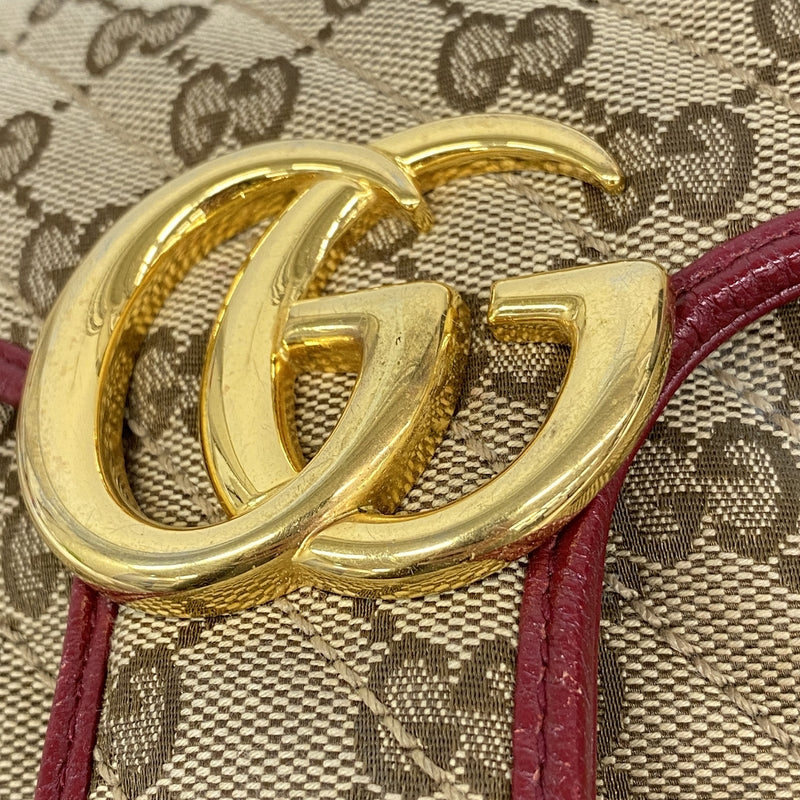 【6ka0039】グッチ ショルダーバッグ GGキャンバス GGマーモント 443497 キャンバス レザー ベージュ レッド ゴールド金具【中古】レディース