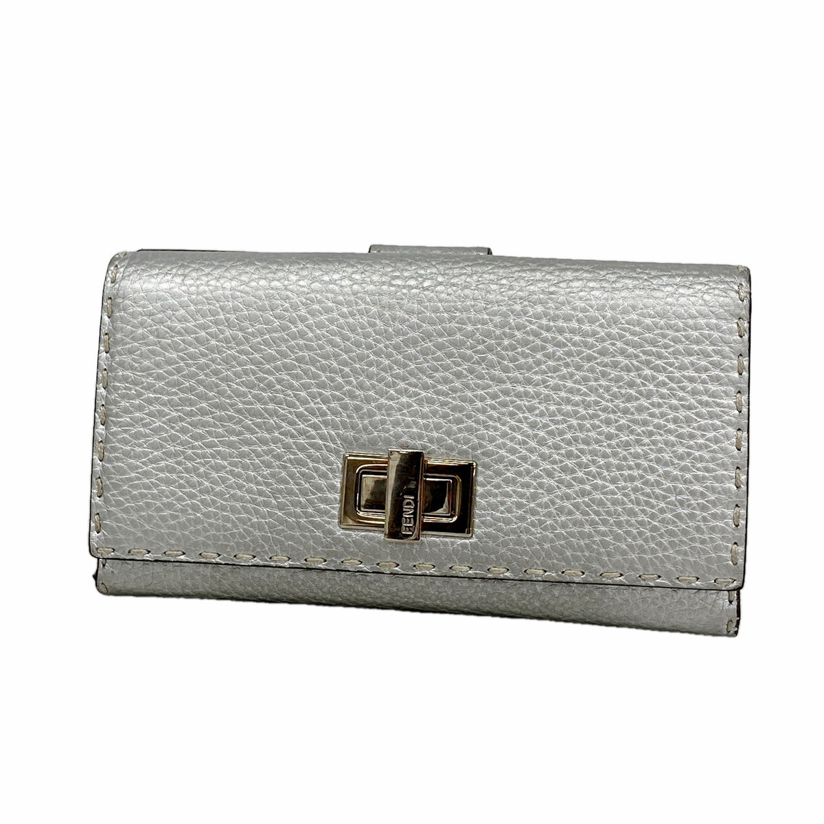 【6ka0057】フェンディ 長財布 セレリア レザー シルバー シルバー金具【中古】レディース