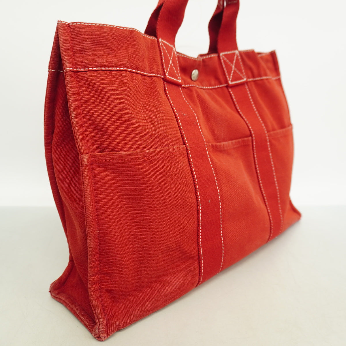 【6ka0078】エルメス トートバッグ フールトゥMM キャンバス レッド シルバー金具【中古】レディース