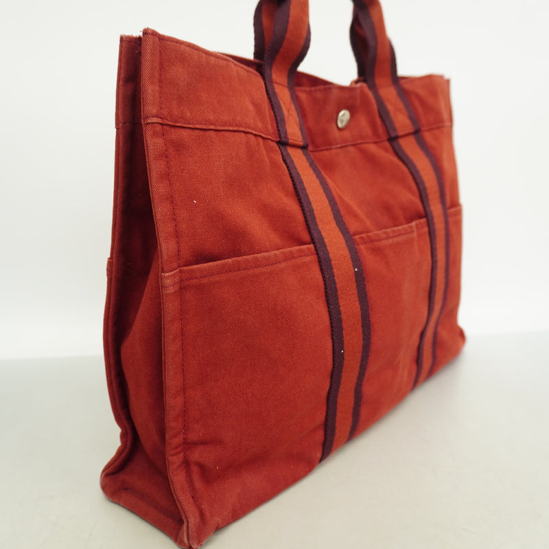 【6ka0144】エルメス トートバッグ フールトゥMM キャンバス レッド シルバー金具【中古】メンズ レディース ユニセックス