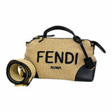 【6ka0194】フェンディ ハンドバッグ バイザウェイ ラフィア ベージュ ブラック ゴールド金具 2wayバッグ【中古】レディース