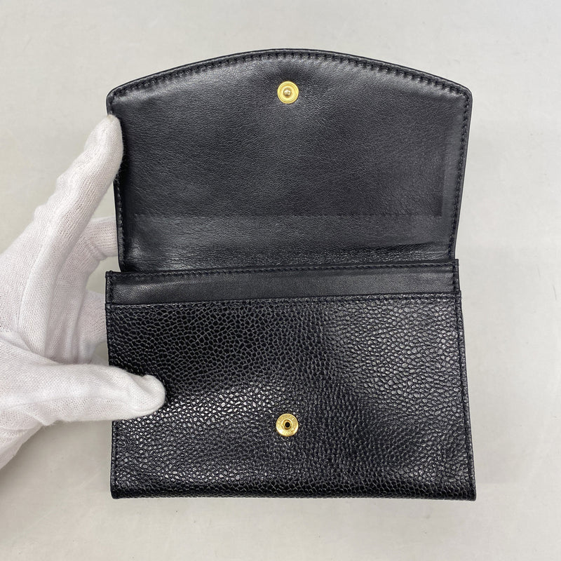 【6ka0195】シャネル 財布 キャビアスキン ブラック ゴールド金具【中古】レディース