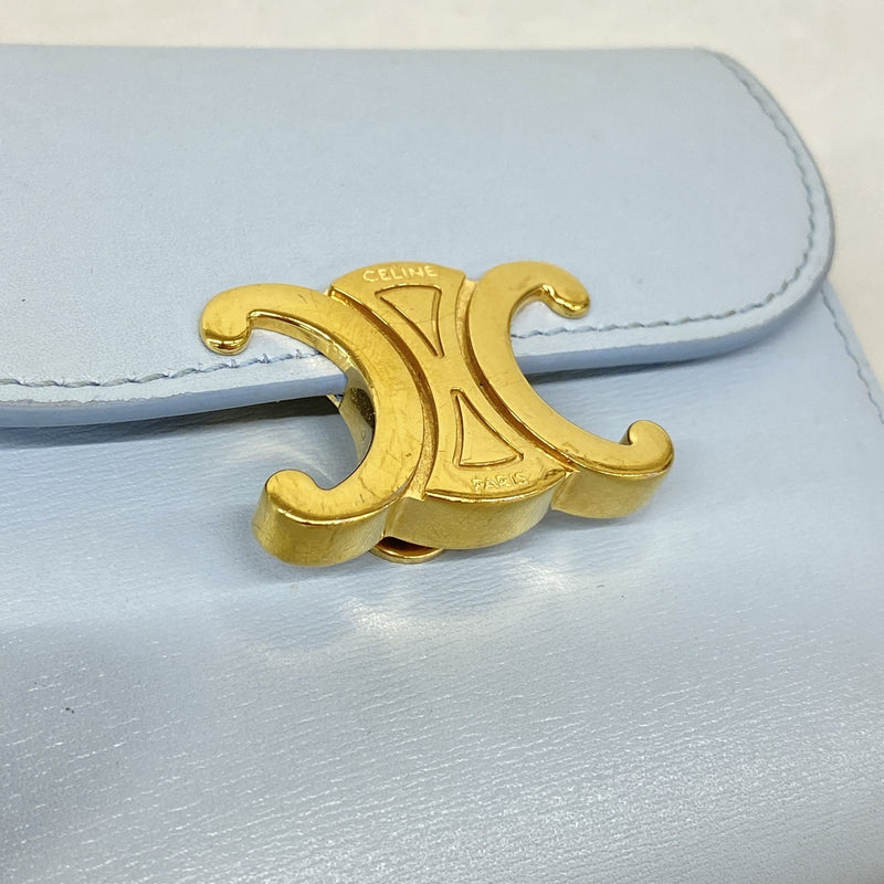 【6ka0196】セリーヌ 三つ折り財布 トリオンフ レザー ライトブルー ゴールド金具【中古】レディース