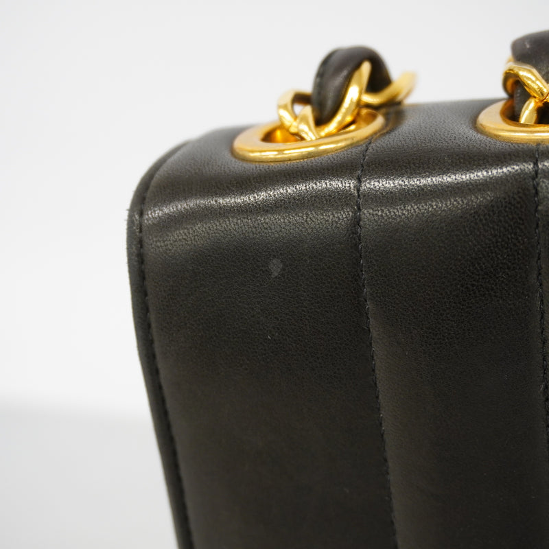 【6ka0211】シャネル ショルダーバッグ マドモアゼル Wチェーン ラムスキン ブラック ゴールド金具【中古】レディース