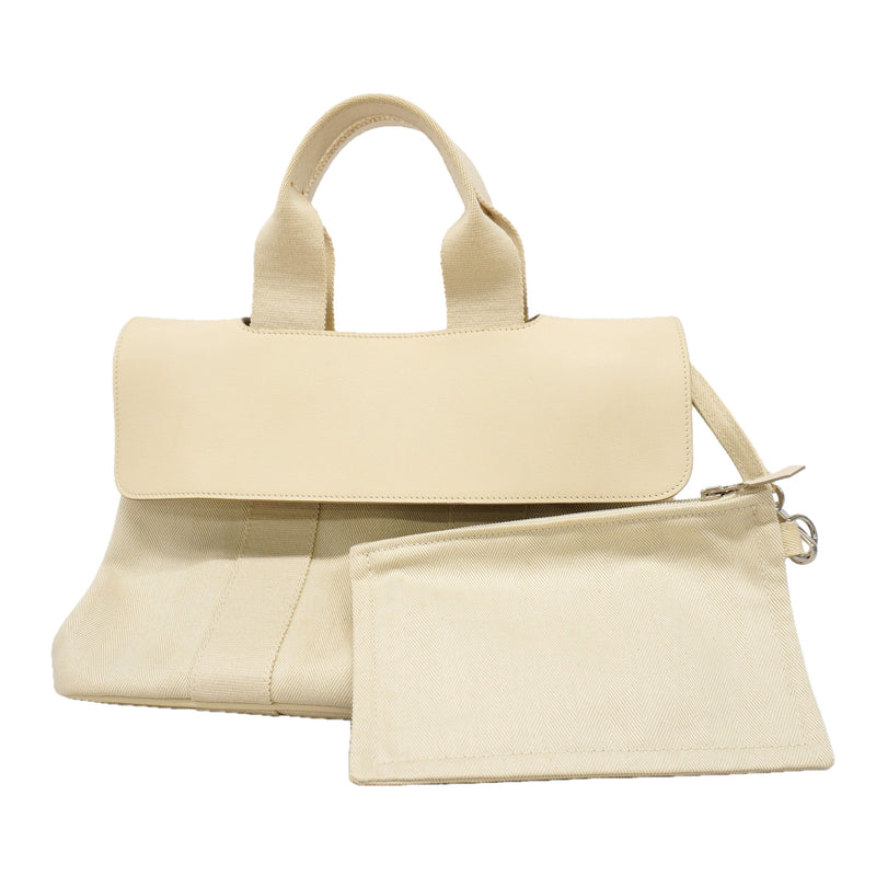 【6ka0218】エルメス トートバッグ ヴァルパライソPM トワルシェブロン アイボリー シルバー金具 □L刻印【中古】レディース